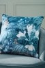 Hyperion Teal Blue Anthea Floral Velour Digital Print Large Cushion