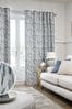 Blue Next Tulip Jacquard Eyelet Lined Curtains