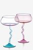 Set of 2 Pink Wiggle Stem Coupe Glasses