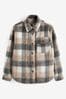 Neutral Check Print Long Sleeve Shacket