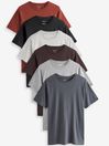 Brown/Rust/Black/Ecru Marl/Slate/Silver Regular Fit Essential Cotton T-Shirts 6 Pack