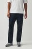Navy Blue Straight Cotton Stretch Cargo Trousers, Straight