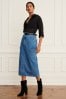 Mid Blue Utility Cargo Denim Midi Skirt