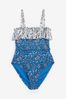 Blue Paisley Frill Plaited Bandeau Tummy Shaping Control Swimsuit, Regular