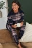 Marineblau/Flieder kariert - Kuscheliger langärmeliger Pyjama mit Rundhalsausschnitt, Regular