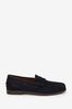 Navy Blue Suede Regular Fit Penny Loafers, Regular Fit