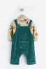 Teal Blue Corduroy Baby Dungarees With Colourful Bodysuit (0mths-2yrs)