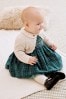 Green Baby Woven fastening Dress And Cardigan Set With Tights (0mths-2yrs)