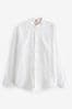 White Grandad Collar Signature 100% Linen Long Sleeve Shirt, Grandad Collar