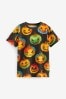 Black Pumpkin Halloween Print Short Sleeve T-Shirt (3-16yrs)