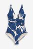Blaues Blattmuster - Figurformender Badeanzug in Regular mit Dekolleté