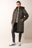 Khaki Green Diamond Padded Longline Coat