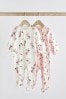Cream/Pink Fairy 2 Pack Zip Baby Sleepsuits (0-2yrs)