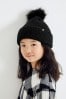 Black Pom Pom Beanie Hat (3-16yrs)