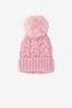 Pale Pink Cable Knit Pom Pom Beanie Hat (3mths-16yrs)