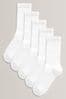 White 5 Pack Cotton Rich Cushioned Footbed Ribbed Socks