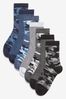 Blau Camouflage/Streifen - Socken mit hohem Baumwollanteil, 7er-Pack