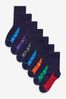 Navy Camouflage Footbed 7 Pack Cotton Rich Socks