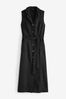 Schwarz - Ärmelloses Kleid mit durchgehender Knopfleiste und Gürtel, normale Passform