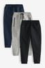 Navy Blue/Grey/Black 3 Pack Slim Fit Zip Joggers (3-16yrs)