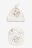 White Born In 2023 Baby Hat And Bib Set (0-12mths)