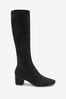 Black Extra Wide Fit Forever Comfort Sock Block Heel Knee High Boots, Extra Wide Fit