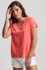 Superdry Neon Pink Slub Embroidered V-Neck T-Shirt