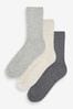 Grey Thermal Wool Blend Ankle Socks With Silk 3 Pack