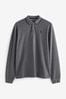 Charcoal Grey Oxford Long Sleeve Pique Polo Shirt