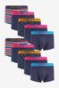 Navy Spot Stripe Hipster Boxers 10 Pack