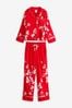 Red Japanese Cherry Blossom Floral Bath & Body Works Button Through Pyjama Set