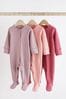 Pink 3 Pack Cotton Baby Sleepsuits (0-2yrs)