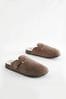 Taupe Brown Buckle Mule Slippers