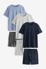 Marineblau/Grau/Blau - Pyjama-Set, 3er-Pack