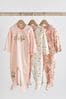 Pale Pink Bunny/Floral Baby Sleepsuits 3 Pack (0-2yrs)