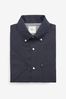 Blue Navy/Ochre Yellow Print Regular Fit Short Sleeve Easy Iron Button Down Oxford Shirt, Regular Fit Short Sleeve