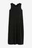 Black Sleeveless Cotton Jersey Midi Summer Dress, Regular