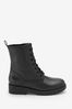 Schwarzes Leder - Warm Lined Lace Up Boots, Wide Fit (G)