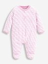 JoJo Maman Bébé Baby Pink Little Elephant Cotton Baby Sleepsuit