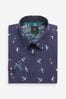 Navy Blue Hummingbird Regular Fit Printed Trimmed Shirt