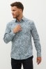 Neutral/Blue Paisley Regular Fit Printed Trimmed Shirt, Regular Fit