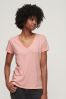Superdry Besticktes T-Shirt aus Flammengarn mit V-Ausschnitt, Pink