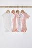 Pink/White Bunny 4 Pack Baby Short Sleeve Bodysuits, 4 Pack