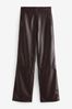 Chocolate Brown PU Wide Leg Trousers, Regular