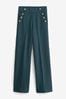 Teal Blue Ponte Button Wide Leg Trousers
