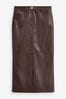 Chocolate Brown PU Faux Leather Column Skirt, Regular