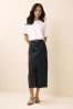 Black Denim Split Midi Skirt, Regular