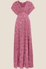 Monsoon Pink Donna Satin Jacquard Maxi Dress