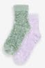 Lilac Purple/Green Velvet Cosy Socks 2 Pack