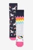 Navy Blue 2 Pack Thermal Cotton Rich Unicorn Welly Socks